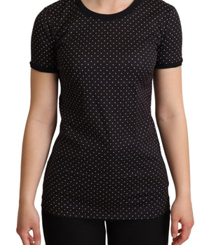 Dolce & Gabbana Black Dotted Crewneck Cotton T-shirt Dolce & Gabbana 