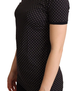 Dolce & Gabbana Black Dotted Crewneck Cotton T-shirt Dolce & Gabbana 