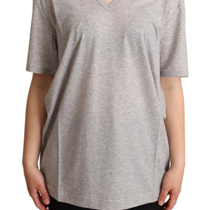 Dolce &amp; Gabbana Elegante camiseta gris de algodón con cuello en V