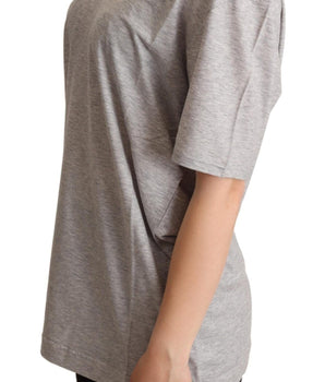 Dolce & Gabbana Gray Solid 100% Cotton V-neck Top T-shirt Dolce & Gabbana 