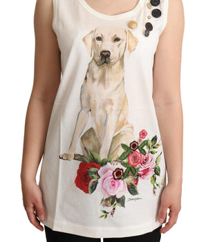 Dolce & Gabbana White Dog Floral Print Embellished T-shirt Dolce & Gabbana 