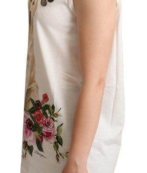 Dolce & Gabbana White Dog Floral Print Embellished T-shirt Dolce & Gabbana 