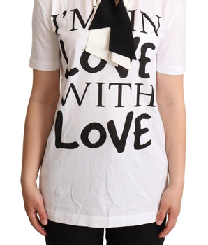 Dolce & Gabbana White Cotton Silk Blend Ascot Collar T-shirt Dolce & Gabbana 