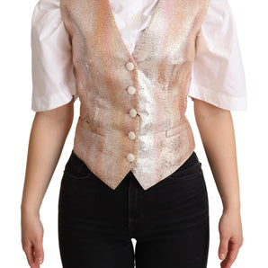 Dolce &amp; Gabbana Elegant Pink Metallic Sheen Waistcoat