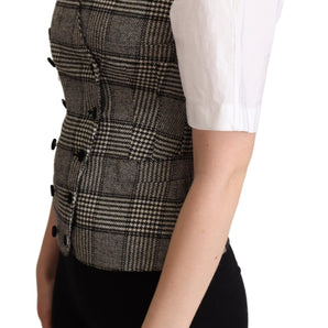 Dolce &amp; Gabbana Elegant Checkered Gray Silk Blend Vest