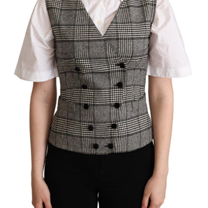 Dolce &amp; Gabbana Elegant Checkered Gray Silk Blend Vest