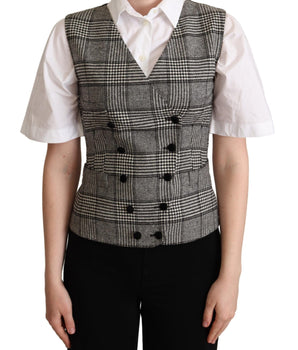 Dolce & Gabbana Elegant Checkered Gray Silk Blend Vest Dolce & Gabbana 