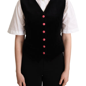 Dolce &amp; Gabbana Elegant Black Velvet Sleeveless Waistcoat