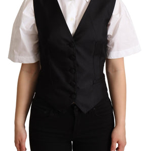 Dolce &amp; Gabbana Elegant Silk Blend Black Waistcoat