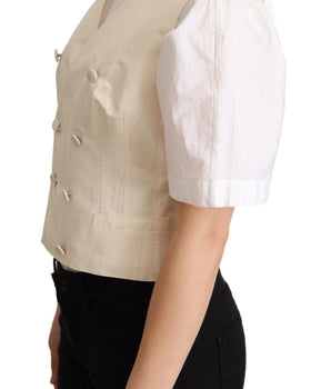 Dolce & Gabbana Beige Silk Blend Sleeveless Vest Luxury Waistcoat Dolce & Gabbana 