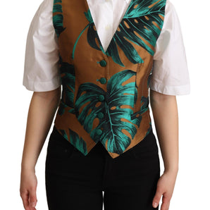 Dolce &amp; Gabbana Elegant Green Leaf Print Waistcoat