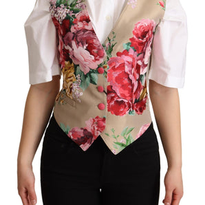 Dolce &amp; Gabbana Elegant Floral Beige Sleeveless Vest