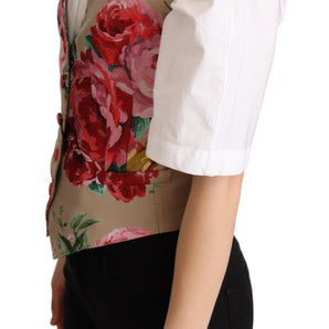 Dolce & Gabbana Elegant Floral Beige Sleeveless Vest