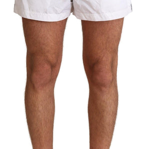 Dolce & Gabbana Elegant White KING Motive Swim Trunks