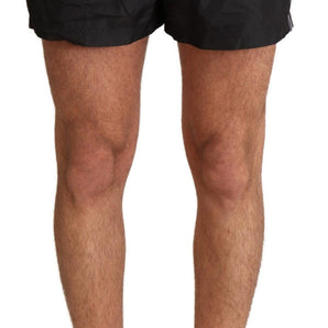 Dolce &amp; Gabbana Elegant Black KING Motive Swim Trunks