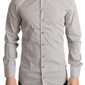 Dolce & Gabbana Elegant Gray Striped Slim Fit Dress Shirt