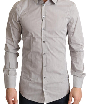 Dolce & Gabbana Elegant Gray Striped Slim Fit Dress Shirt Dolce & Gabbana 