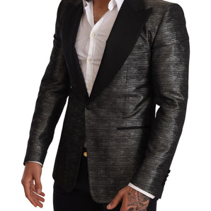 Dolce &amp; Gabbana Metallic Gray Jacquard Slim Fit Blazer