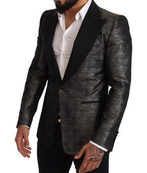 Dolce & Gabbana Metallic Gray Jacquard Slim Fit Blazer Dolce & Gabbana 