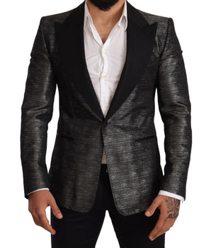 Dolce & Gabbana Metallic Gray Jacquard Slim Fit Blazer Dolce & Gabbana 