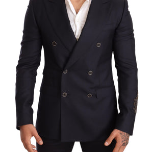 Dolce &amp; Gabbana Elegante blazer azul marino de mezcla de seda y cachemira