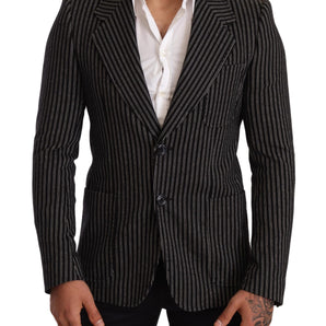 Dolce &amp; Gabbana Elegant Black Striped Virgin Wool Blazer