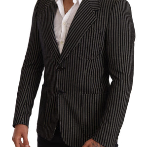 Dolce &amp; Gabbana Elegant Black Striped Virgin Wool Blazer