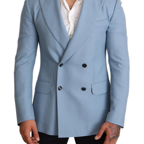 Dolce &amp; Gabbana Elegante blazer de hombre de cachemira y seda azul