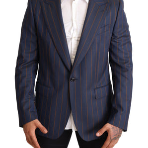 Dolce &amp; Gabbana Elegant Slim Fit Blue Striped Wool Blazer