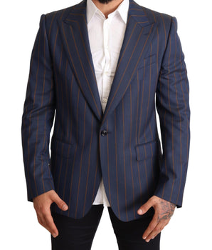 Dolce & Gabbana Elegant Slim Fit Blue Striped Wool Blazer Dolce & Gabbana 