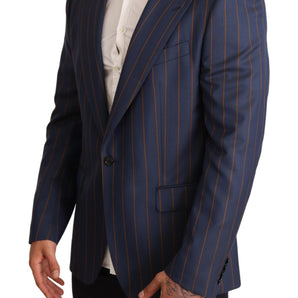 Dolce &amp; Gabbana Elegant Slim Fit Blue Striped Wool Blazer