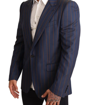 Dolce & Gabbana Elegant Slim Fit Blue Striped Wool Blazer Dolce & Gabbana 