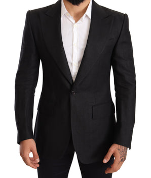 Dolce & Gabbana Black Linen Slim Fit Coat Jacket Blazer