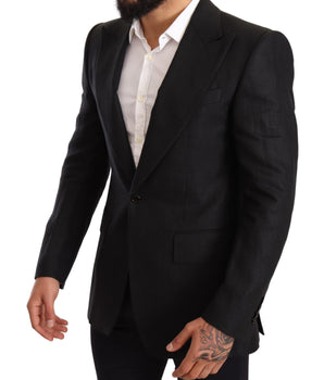 Dolce & Gabbana Black Linen Slim Fit Coat Jacket Blazer