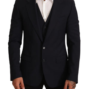 Dolce & Gabbana Elegant Dark Blue Wool Blend Martini Suit