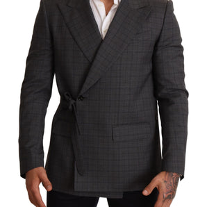 Dolce &amp; Gabbana Chic Gray Check Martini Slim Fit Double-Breasted Blazer