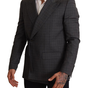 Dolce &amp; Gabbana Chic Gray Check Martini Slim Fit Double-Breasted Blazer