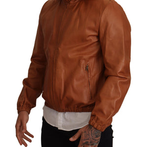 Dolce &amp; Gabbana Elegant Brown Leather Bomber Jacket