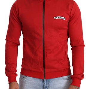 Dolce &amp; Gabbana Elegant Red Full Zip Sweater with DG Motor Club Motif