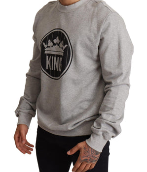 Dolce & Gabbana Regal Crown Cotton Sweater - Sophisticated Gray Dolce & Gabbana 
