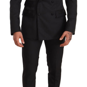 Dolce &amp; Gabbana Elegant Black Floral Brocade Suit