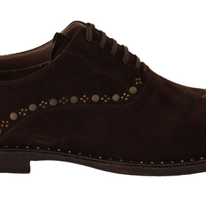 Dolce & Gabbana Elegant Brown Suede Studded Derby Shoes