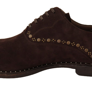 Dolce & Gabbana Elegant Brown Suede Studded Derby Shoes