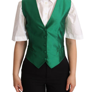 Dolce &amp; Gabbana Elegant Green Silk Blend Waistcoat