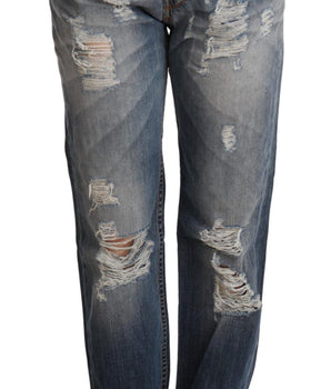 Acht Blue Tattered Mid Waist Straight Denim Pants