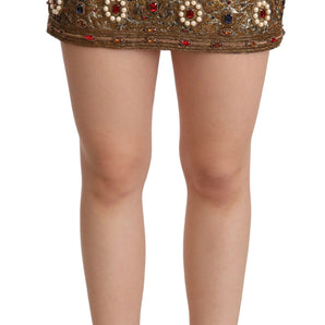 Dolce &amp; Gabbana Gold Embellished High Waist Mini Skirt