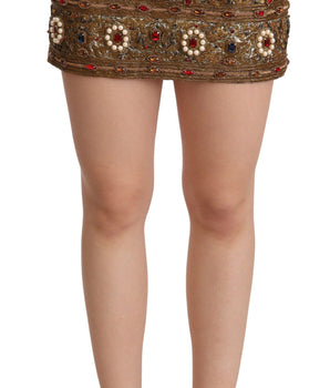Dolce &amp; Gabbana Gold Embellished High Waist Mini Skirt