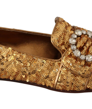 Dolce &amp; Gabbana Elegant Gold Sequin Crystal Flats