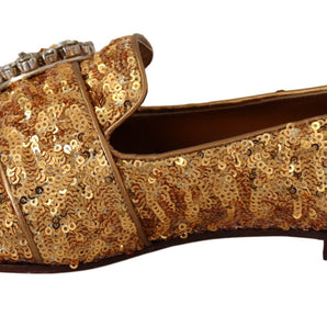 Dolce & Gabbana Elegant Gold Sequin Crystal Flats