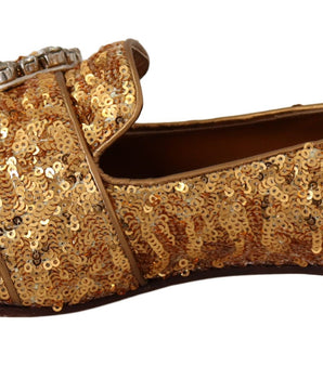 Dolce &amp; Gabbana Elegant Gold Sequin Crystal Flats